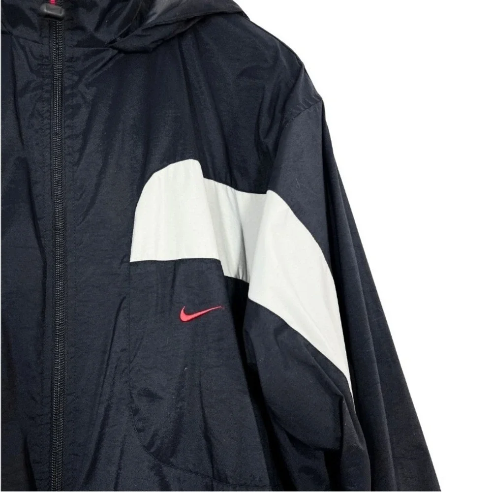 Nike Men's XL Hooded Windbreaker Jacket‎ Navy Blue White 90s Y2K Nylon Full Zip